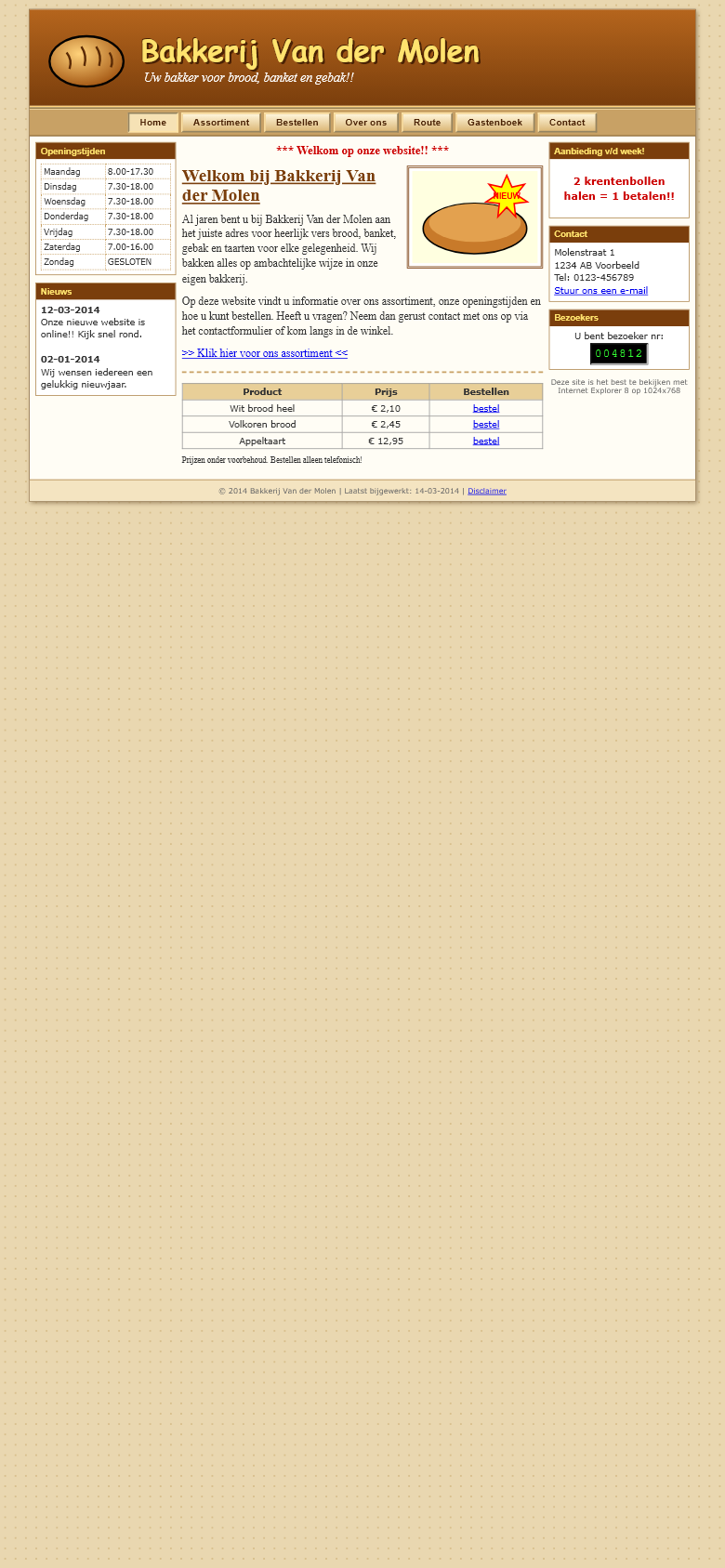 Old website of Bakkerij Van der Molen on a phone